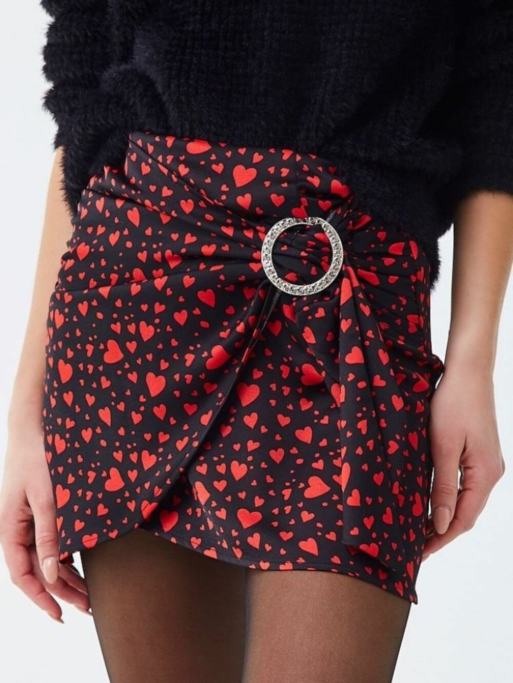 Forever 21 Black red Rhinestone O-Buckle Mini Skirt Medium M